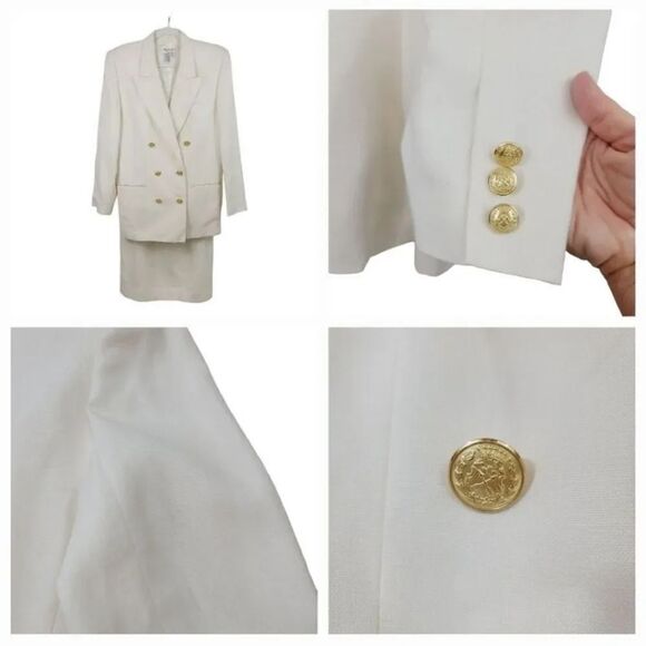 Vintage Talbots 2 PC Linen Blend Double-breasted Blazer Jacket and Skirt Suit 12 - Picture 14 of 16